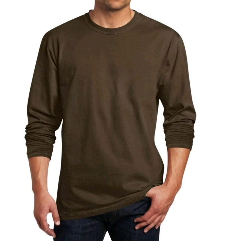 George Men's Long Sleeve Brown Crew-Neck Solid Plain T-Shirt Tee: size Medium